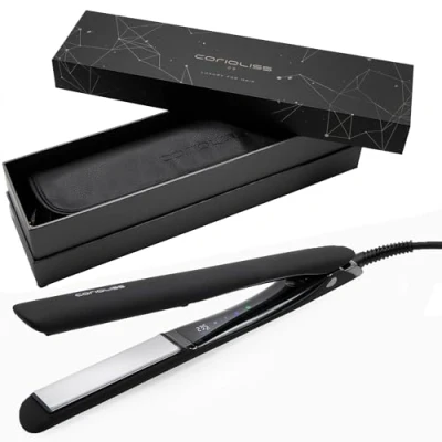 Imagen de Corioliss C5 Plancha del Pelo Profesional Placas de Titanio Alisado y Ondas Temperatura Ajustable 80º 235º Ionica Apagado Automático Programable Con Funda Viaje Black Chrome