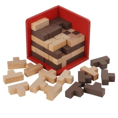 Imagen de PrfcNL 3D Wooden Puzzle Cube Rompecabezas de Madera 3D, Bloques en forma T, Cerebro para Niños y Adultos