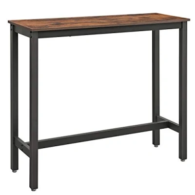 Imagen de VASAGLE Mesa de Bar, Cocina Rectangular Estrecha, Alta con Marco Metal Robusto, 120 x 40 100 cm, Montaje Sencillo, Diseño Industrial, Marrón Rústico y Negro LBT12X