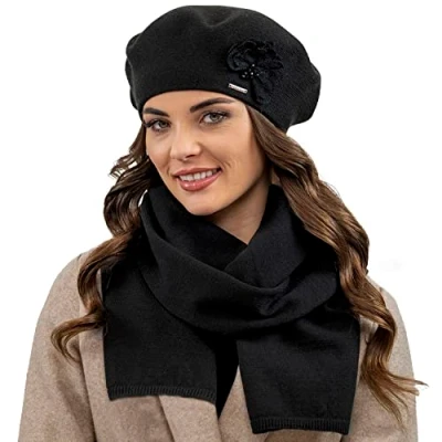 Imagen de Vivisence De Boina Y Bufanda Mujer para Invierno Otoño Conjunto Elegancia Comodidad Cumpleaños O Navidad 7036Kmpl, Negro,Talla Única