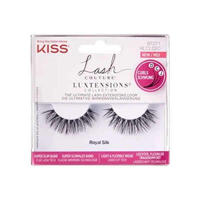 Imagen de KISS Lash Couture LuXtensions Collection 1 par de pestañas falsas, seda real, ligera y flexible, con banda superdelgada, incluye pegamento para