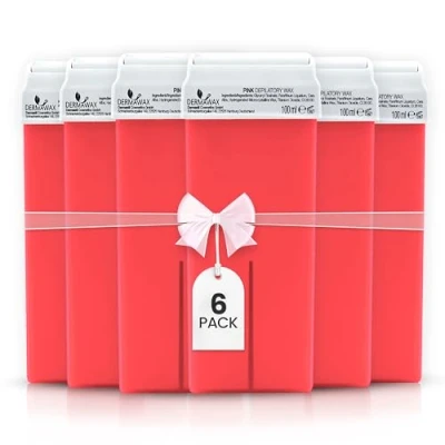 Imagen de DERMAWAX 6x 100 ml Pink Roll On Wax Refill Set Cera Caliente para Pieles Sensibles Ideal Axilas Piernas Espalda Brazos y Pecho Consistencia Cremosa, Compatible con Calentadores de Cartuchos