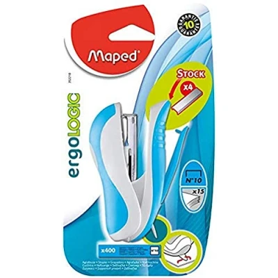 Imagen de Maped Ergologic Grapadora de bolsillo para grapas n.º 10, reserva y integrados, incluye 1 caja 400 Color azul