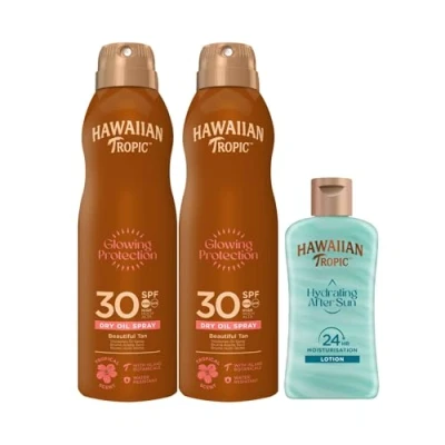 Imagen de Hawaiian Tropic Tripack: 2 Aceites Solares Glowing Protection SPF 30 (180 ml) + 1 After Sun Hidratante Mini (60