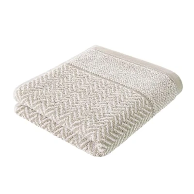 Imagen de herzbach home toalla de ducha 100% algodón estampado (gris arena/blanco, 70 x 140 cm)