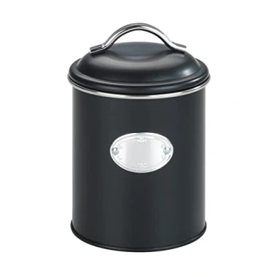 Imagen de WENKO Caja de Almacenamiento «Nero» 1 litro, Recipiente para Guardar Alimentos, hermética, Impermeable, Metal Lacado, Ø 11,5 x 16,5 cm, en Color Negro
