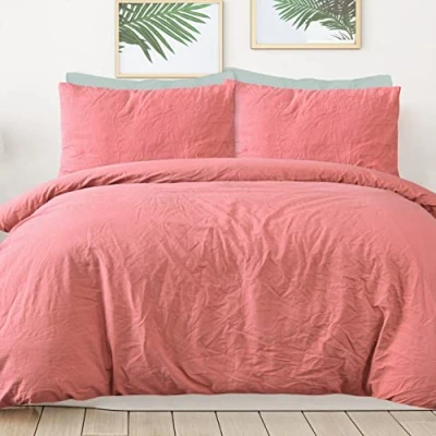Imagen de Sleepdown Juego de Funda edredón 100% algodón Puro, Color Rosa Oscuro, Almohada, Suave y fácil Cuidado, Individual (135 x 200 cm)