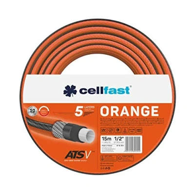 Imagen de Cellfast Naranja ATSV Manguera de jardín 5 capas, tejido camiseta resistente a los rayos UV, 24 bar, presión rotura (1/2&quot;, 15 m), color azul