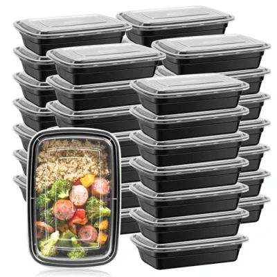 Imagen de Paquete de 50 Recipientes Preparación Comidas 32onzas caja Frutas Bento con Tapas Contenedores Portátiles para Almacenamiento