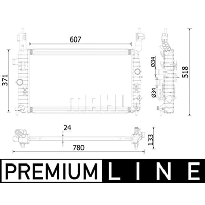 Imagen de MAHLE ORIGINAL CR 2229 000P Radiador, refrigeración del motor 607 371 24 Aletas soldadas OPEL: Meriva A