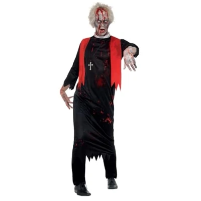 Imagen de Smiffys Disfraz de sumo sacerdote zombi, Negro, con túnica collar cruz