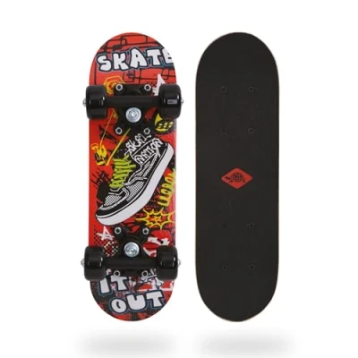 Imagen de Schildkröt Mini Skateboard 17&quot;, Tabla de Madera 43 x 13 cm, Ruedas Plástico 50 30 mm, Diseño: Skate It Out, 510610