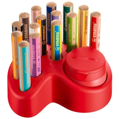 Imagen de STABILO Lápiz de color, acuarela y cera woody 3 en 1 Set mesa con 15 unidades sacapuntas depósito