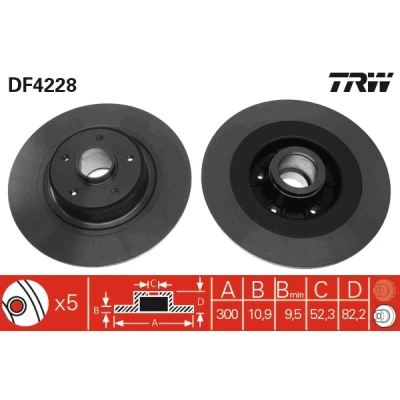 Imagen de TRW DF4228 Disco de freno 300 11 5 108 macizo barnizado RENAULT: Vel Satis