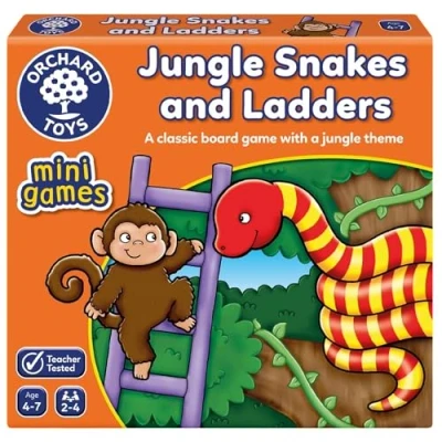 Imagen de Orchard Toys Jungle Snakes and Ladders Mini Game, Small Compact, Travel Perfect for Children Age 4 7, Game