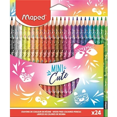 Imagen de Maped Pinturas de Madera Lápices Colores Mini Cute 24 con Diseño Lúdico Minas Resistentes y Fáciles Afilar Ergonómico para Mejor Agarre