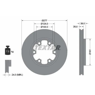 Imagen de TEXTAR 92059000 Disco de freno 277 26 06/06 124 ventilación interna sin perno sujeción rueda, buje rueda NISSAN: TERRANO 2, 1