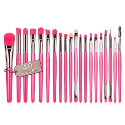 Imagen de Brochas de maquillaje profesional set 40 uds cerdas sinteticas calidad corrector brocha para sombra ojos colorete pinceles (Fucsia)