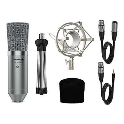 Imagen de Audibax Berlin 1800 Silver Edition Microfono de Condesandor Estudio Respuesta en Frecuencia 20 Hz/20 KHz Micrófono Profesional con Patrón Polar Cardioide Gran Diafragma Color Plata