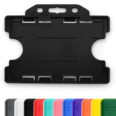 Imagen de CKB LTD® 100 soportes de doble cara rígidos para tarjetas identificación abierta, horizontales, identificación, plástico, dos 86 x 54 mm, negro