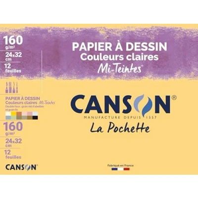 Imagen de Canson 2789 ass (12 hojas de papel dibujo, 160 g, 24 x 32 cm Colores Surtidos