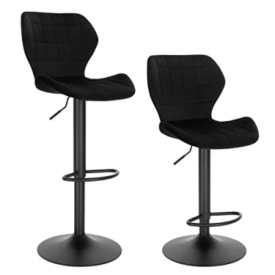 Imagen de WOLTU 2X Taburete de Bar Giratorio 360 Taburetes Altos Terciopelo con Respaldo y Reposapiés Silla Barra Cocina Ajustable en Altura 60 82 cm,Negro BH324sz 2