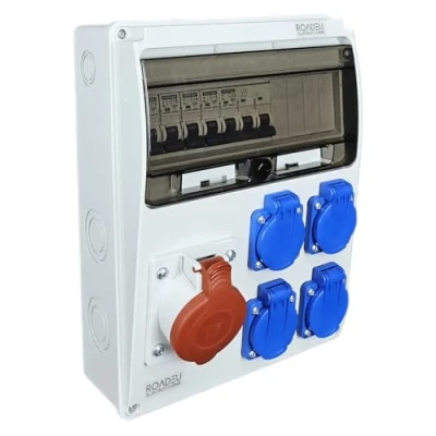 Imagen de RoadEu Distribuidor de corriente pared. enchufe CEE 32 A con 4 enchufes Schuko 230 V. interruptor protección y 16 A. para