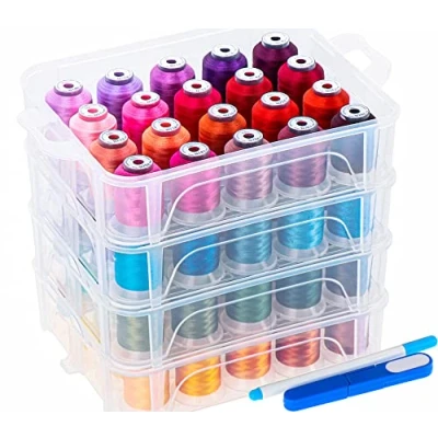 Imagen de New brothread 80 Bobinas de 500m Hilo para Bordar a Máquina con Caja Almacenamiento Plástico Transparente Colores Compatibles Janome y Robison Anton