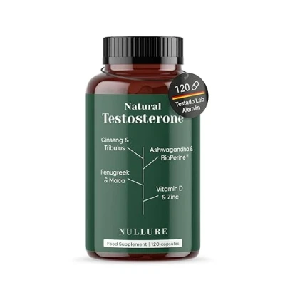 Imagen de Nullure Testosterona Hombre Natural Vegano Testado en laboratorio alemán Rendimiento · Musculación Energía Potenciador del Deseo I Tribulus Terrestris + Maca Ashwagandha Zinc 120 caps