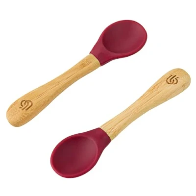 Imagen de Cucharas de destete para bebés bambú con Puntas silicona suaves y curvadas niños pequeños extraíbles Ideal el del bebé (Cereza)
