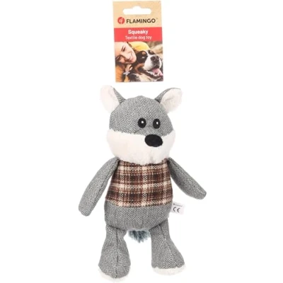 Imagen de Flamingo Juguete para Perros con Forma de Zorro Britta, Gris, Squeaker, Ideal Border Collie, Cavalier King Charles, Shih Tzu y Pinscher