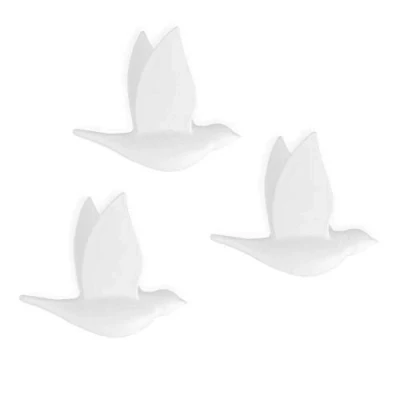 Imagen de Balvi Colgador pared Birdie Color blanco Set de 3 piezas Con forma pajaro Plástico PS