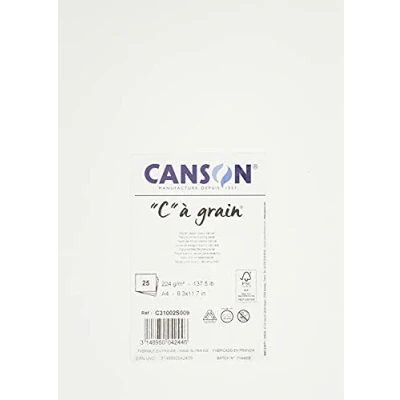 Imagen de Canson Pack 25 Hojas 21x29,7 C à Grain Fino 224g, Blanco