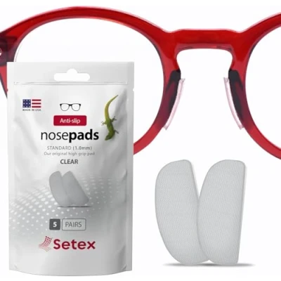 Imagen de Setex Gecko Grip Almohadillas antideslizantes para nariz de anteojos 0.039 in, (5 pares transparentes) fabricadas en EE. UU., fibras microestructuradas innovadoras, in x 0.276 0.630