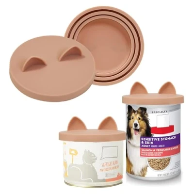 Imagen de OHMO Paquete de 2 tapas para latas comida perros (3,12, 396.9 g, etc.) tamaño universal, sin BPA, fundas silicona gatos y mascotas, color rosa