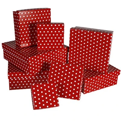 Imagen de OOTB Cajas de Regalo Rojas con Puntos Blancos, Juego 8, Papel, 22,5 x 8