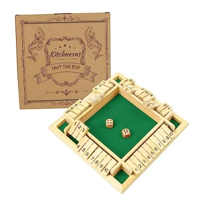 Imagen de Kitchnexus Cierra la Caja Shut The Box Juego de Mesa Madera Dados Clásico Numérico Flop para Niños Matemáticas 4 Jugadores Juegos Familiares Padres e Hijos Fiesta
