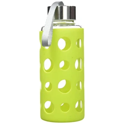 Imagen de IBILI Botella de vidrio lake 400 ml verde, Borosilicato, Reutilizable, protector anti golpes