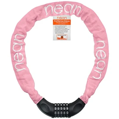 Imagen de nean candado de Cadena para Bicicleta con combinación código numérico y Alto Nivel Seguridad, eslabones Acero Templado, 6 mm x 900 (Rosado)