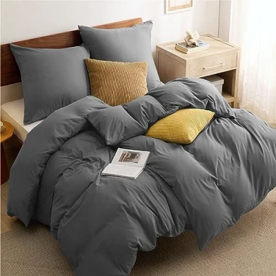 Imagen de BEDSURE juego de ropa cama 135 x 200 cm, 4 piezas, color gris, 2 fundas edredón y almohada 80 microfibra, antracita con cremallera
