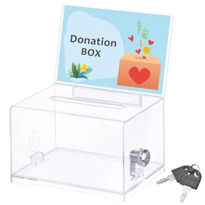 Imagen de Bczhieulw caja transparente para donaciones, de acción, hucha, recoger opiniones, votos en clase, donaciones y tarjetas visita, con cerradura llave