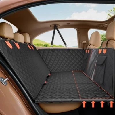 Imagen de Gimars Parte Inferior Dura Extensión Funda Coche Perro Soporta 181kg, 157x132cm Impermeable y Antideslizante Cubre Asientos Perro, Protector Asiento con Malla Ventanas, Seguridad Cinturones, SUV