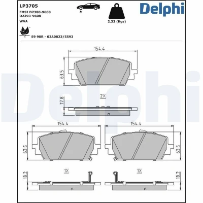 Imagen de DELPHI LP3705 Juego de pastillas freno con avisador acústico desgaste Chapa antichirridos sin accesorios HYUNDAI: Santa Fé IV, KIA: Sorento IV