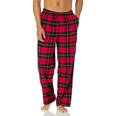 Imagen de Amazon Essentials Pantalón de Pijama Franela Transpirable (Disponible en Tallas Grandes y Altas) Hombre, Negro Rojo Cuadros Vichy Grandes, 4XL Grande