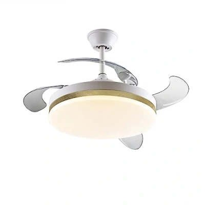 Imagen de Schuller Ventilador DE Techo con luz LED CCT DIMMABLE en Metal Acabado Blanco Mate y aro Pan Oro. Difusor Opal aspas escamoteables Transparentes