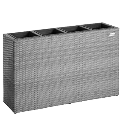 Imagen de CASARIA Macetero de Poliratán para Exterior jardín 4 Macetas Drenaje Agua 95 x 27 60 cm Jardinera Gris