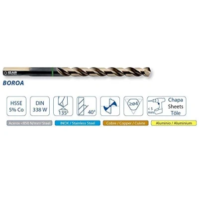 Imagen de Izar 25751 Broca Mango Cilíndrico Multi Inox, Serie Corta, HSSE 5% Co, Negra + Oro, 1021, DIN 338 W, 4.20 mm Diámetro Corte