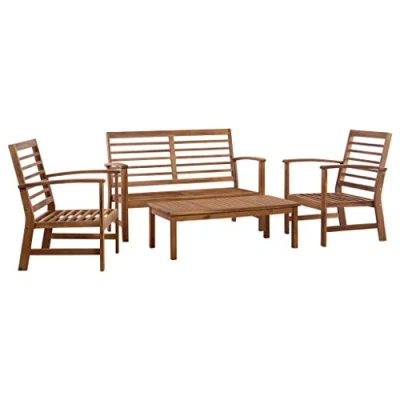 Imagen de vidaXL Juego de Muebles Jardín 4 Piezas Butaca Asiento Banco Silla Exterior Patio Elástica Estable Duradera Salón Madera Maciza Acacia