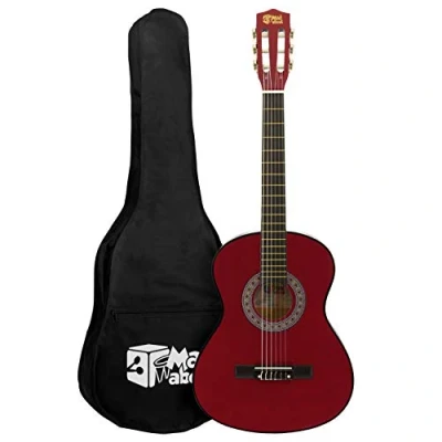 Imagen de Mad About Ma Cg08 Guitarra Clásica 1/2 Tamaño Rojo Colorida Española con Bolsa de Transporte, Correa, Púas y Cuerdas Repuesto