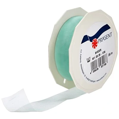 Imagen de C.E. PATTBERG SHEER cinta regalo de organza color menta verde, 25 m decorativa para envolver regalos, mm ancho, decoración y manualidades versátiles creativas